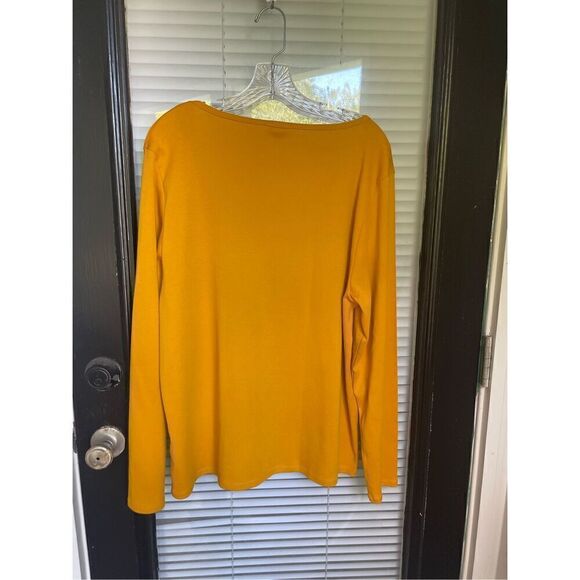 JCrew Scoop Neck Long Sleeve Blouse Cotton Mustard Yellow 2X - Picture 10 of 11